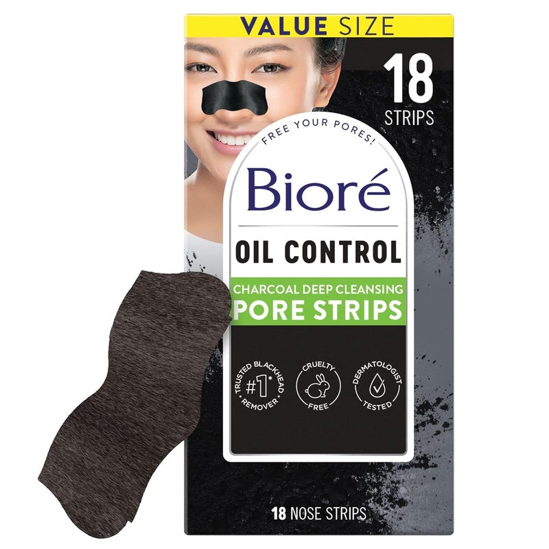 Bioré Biore Charcoal Deep Cleansing Pore Strips, Nose Strips for Blackhead Removal on Oily Skin, Features C-Bond Technology with Instant Pore Unclogging, 18 Count - Image 1